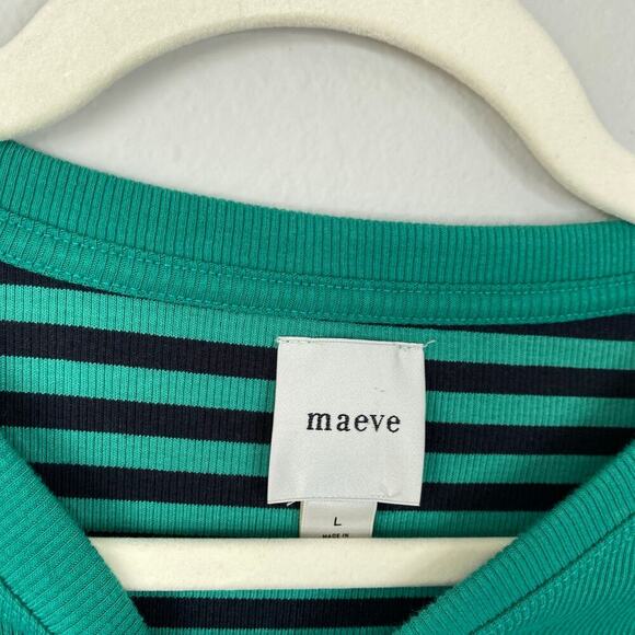 ANTHROPOLOGIE Maeve Ribbed Muscle Tank Top Kelly Green Striped Size Large Crop - Picture 5 of 7